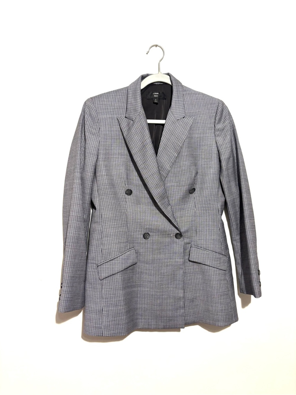 J. Crew 365 Gray Glen Plaid Double-Breasted Blazer Size 0